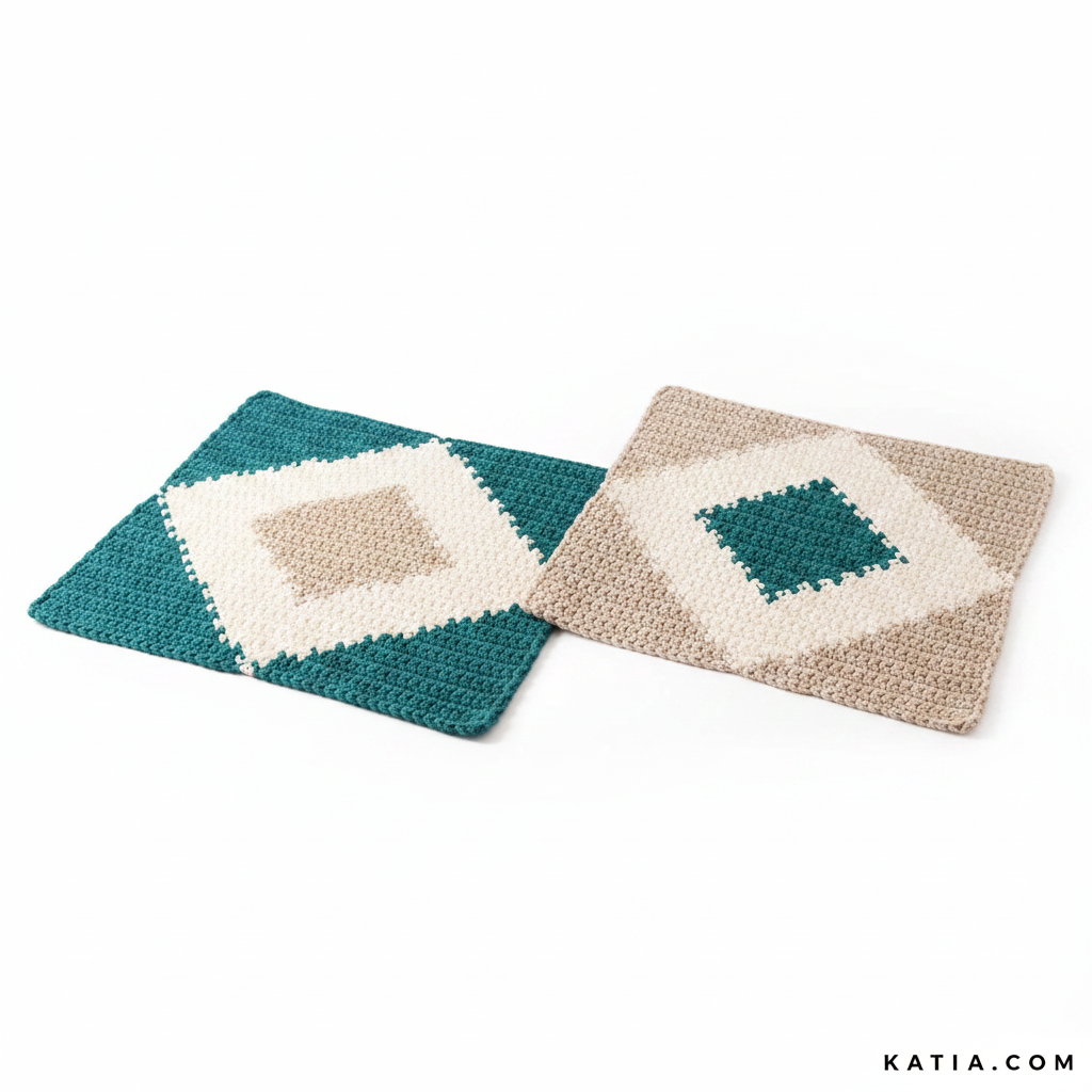 Manteles individuales a crochet verde y crema - Balam