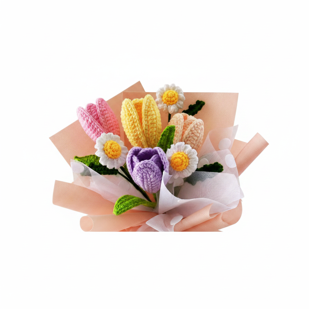 Ramo de Flores a Crochet - Fondo Blanco